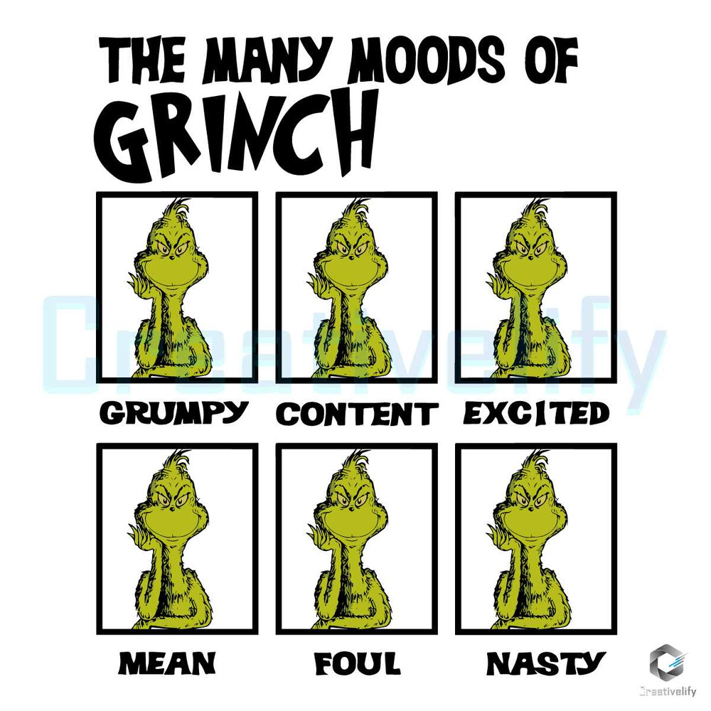 The Many Moods Of Grinch SVG Merry Xmas File Cutting.jpg