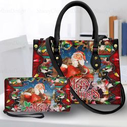 Christmas Santa Claus Leather Bag  Wallet, Santa Claus Women Shoulder Bag, Santa Handbag
