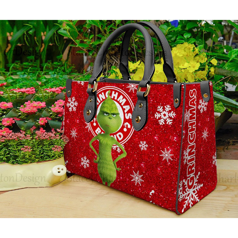 Grinch Christmas Leather Bag & Wallet, Grinch Women Shoulder Bag, Grinch Handbag, Grinch Lover Gift, Custom Handbag, Christmas Bag 22.jpg
