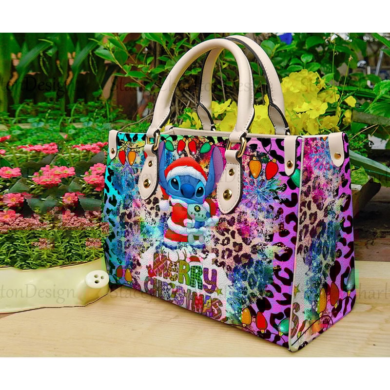 Stitch Christmas Leather Bag & Wallet, Kuromi Women Shoulder Bag, Stitch Handbag, Stitch Lover Gift, Custom Handbag, Christmas Bag.jpg