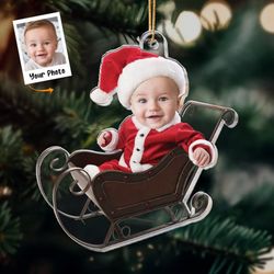 Personalized Baby Photo Ornament, Santa Baby Ornament, Baby Christmas Ornament