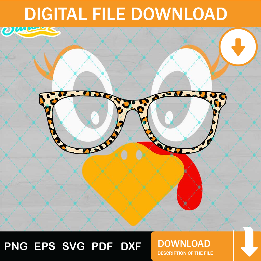 Thanksgiving Svg, Turkey Face Svg, Leopard Print Glasses Svg Png Dxf Eps Design Graphic.jpg