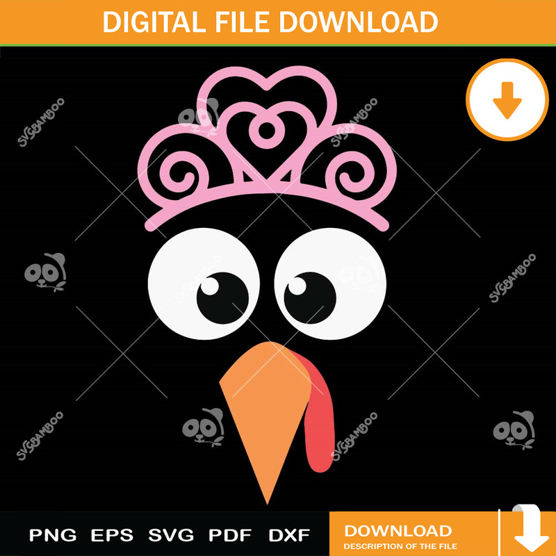 Turkey Face Princess SVG PNG.jpg