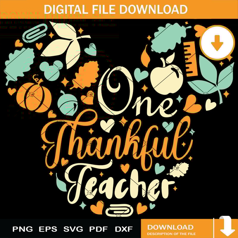 One Thankful Teacher Mouse Head Svg, Thanksgiving Svg.jpg