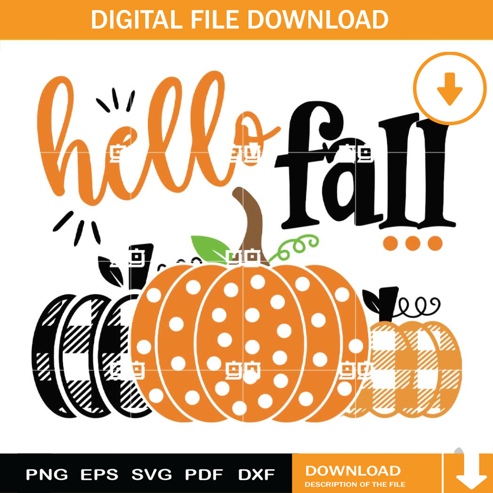 Hello Fall SVG, Pumpkin Plaid Polka Dots SVG, Thanksving SVG.jpg