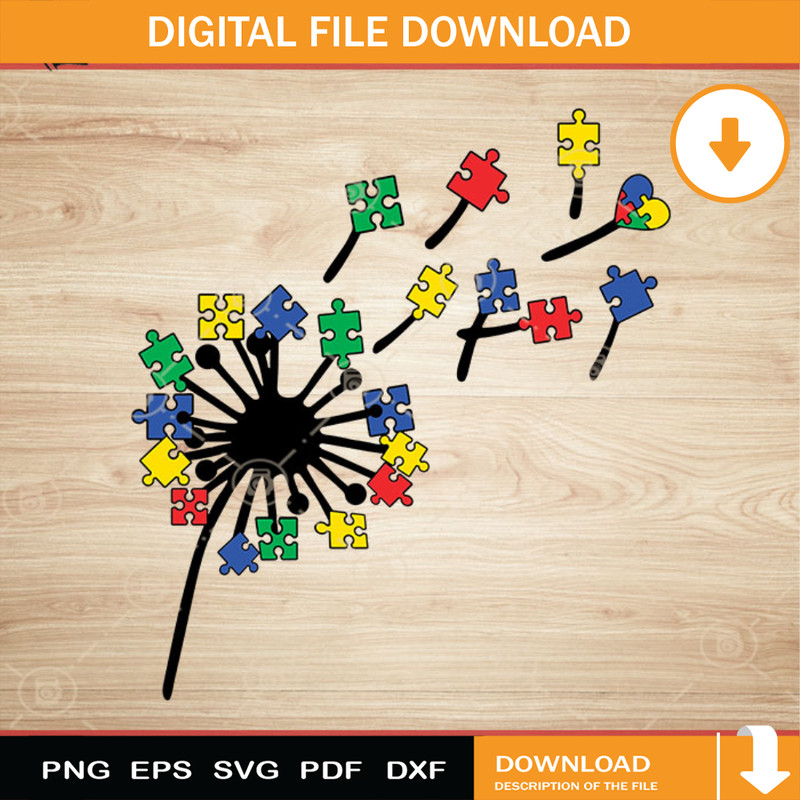 Dandelions Autism Puzzles Colorful SVG, Autism SVG, Awareness SVG EPS DXF PNG Cricut File Instant Download.jpg