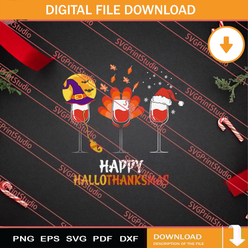Happy Hallothanksmas Wine SVG, Merry X'mas SVG, Christmas Gift SVG PNG EPS DXF Silhouette Cut Files.jpg