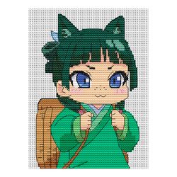 Anime cross stitch pattern Maomao Cute Chibi Instant Download PDF 3/4 stitch