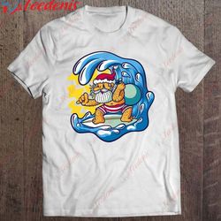 funny surfing santa claus christmas in july t-shirt, cotton womens christmas shirts wear love, share beauty