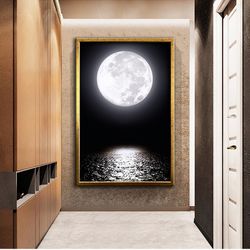 Full Moon And Sea Canvas Print Wall Painting, Moon Landscape Wall Art On Canvas, Canvas Painting, Ready To Hang Canvas P