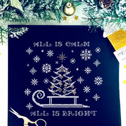 ALL IS CALM ALL IS BRIGHT cross stitch pattern PDF by CrossStitchingForFun Instant Download Christmas cross stitch chart