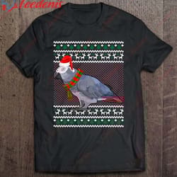 funny xmas santa hat african grey parrot ugly christmas t-shirt, men kids christmas shirts family wear love, share beau