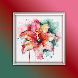 amarylis flower 3 cross stitch pattern pdf instant download watercolor