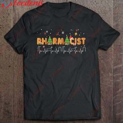 funy pharmacist with tree and hat santa christmas t-shirt, christmas shirts 2042 wear love, share beauty