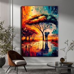 african and elephant oil painting canvas print wall painting, wall art canvas, canvas print, modern wall art, ready to h