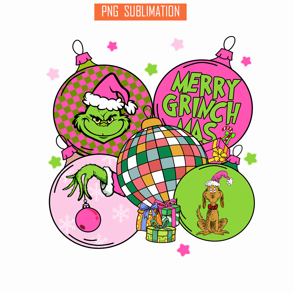 CRM13112368-Merry Grinchmas PNG, Disco Balls Grinch PNG, Merry Christmas PNG.png