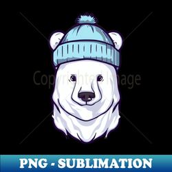 Polar Chic Aesthetic Polar Bear with a Cool Cold-Weather Hat - Decorative Sublimation PNG File - Perfect for Personalization