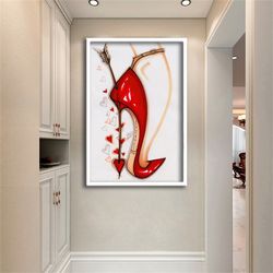 red high heels canvas print, heart and arrow heels wall decor, wall art canvas , ready to hang canvas painting, canvas g