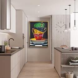 nostalgic colored cups canvas print kitchen decor, kitchen wall decor, wall art canvas, canvas print, ready to hang wall