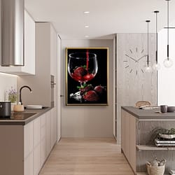 strawberry and goblet kitchen decor canvas print, kitchen wall decor, wall art canvas, canvas print, ready to hang wall