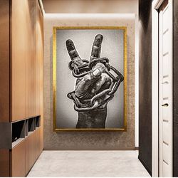 the sign of freedom and captivity, chained hands canvas print wall decor, wall art canvas , ready to hang canvas paintin