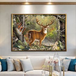 wild deer wall decor, deer painting, ready-to-hang canvas painting, animal painting, deer canvas print, wall art canvas,
