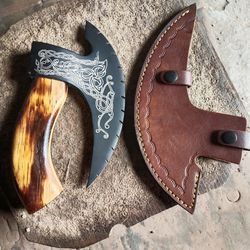 custom handmade carbon steel pizza cutter with free leather sheath am industry