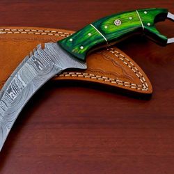 10", karambit knife, damascus steel hunting knife,tactical survival knife,hand stitched sheath am industry