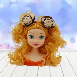 plush animal hair scrunchies, brown tie elastic hair ponytail girl hair holder scrunchies set monkeys, girl ponytail tie