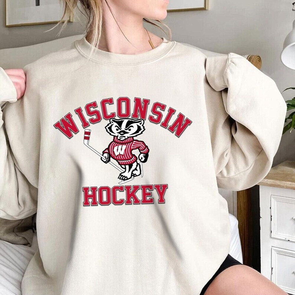 Vintage 90s Wisconsin Badgers Hockey Sweatshirt, Hockey Shirt For Mens Womens, Gildan Sweatshirt, Game Day, Hockey Lover Gift For HimHer.jpg