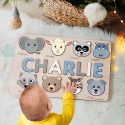 Custom Handmade Name Puzzle with Animals, Personalized Birthday Gift for Kids,