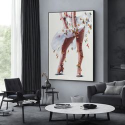 ballerina canvas painting ballet dancer art original dancing girl artwork woman in white dress, wall art canvas design,