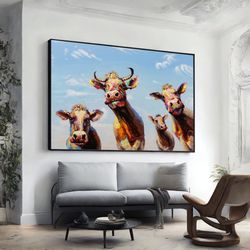 cow canvas wall art print, farmhouse home decor, farmhouse poster, wall art canvas design, framed canvas ready to hang-1