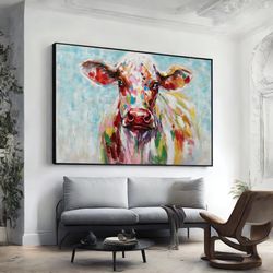 cow canvas wall art print, farmhouse home decor, farmhouse poster, wall art canvas design, framed canvas ready to hang-2