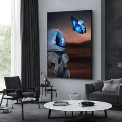 sublimenation, gift for him, astronaut wall art, canvas wall art, butterfly poster,extra large wall art design, framed c
