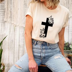 floral cross shirt, christian easter shirt, religious shirt, miracle shirt, redeemer shirt, easter gift for christian
