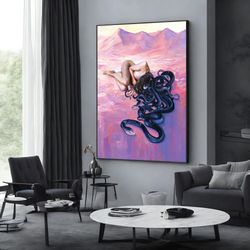 snake woman painting, abstract canvas, illustration octopus painting, extra large wall art design, framed canvas ready t