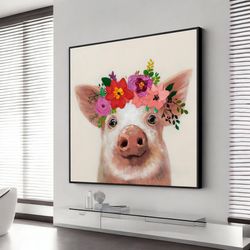 pig nice butt vintage poster canvas, pig print, pig wall decor, animal poster, wall art canvas design, framed canvas rea