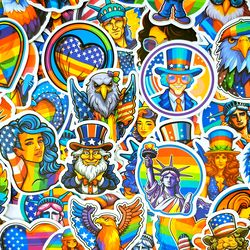 50 PCS Rainbow Independence Day Sticker Pack, Cool American Statue Stickers, LGBTQ Pride Month Gay and Lesbian Decals