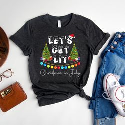 let's get lit christmas in july, santa beach shirt, summer holiday gift, christmas tree shirt, funny santa shirt