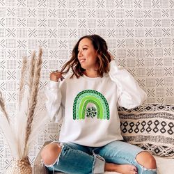 lucky shamrock rainbow, st patrick's day rainbow sweatshirt, shamrock sweater, irish sweatshirt