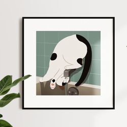 cat drinking water, modern art print, home decor