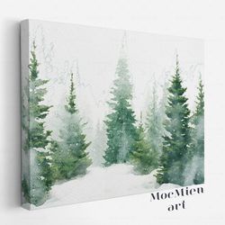 misty pine forest canvas poster wall art christmas trees watercolour evergreen trees canvas poster landscape natural wal