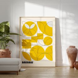 bauhaus poster print, beige exhibition poster, mid century modern art decor, yellow abstract vintage minimalist retro wa