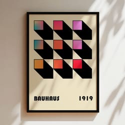 bauhaus wall art print, retro home decor, modern geometric poster gradient minimalist vintage modern decor,abstract geom