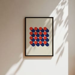 bauhaus wall art print, retro home decor, modern geometric poster red blue minimalist vintage modern decor,abstract geom