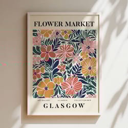 glasgow scotland flower art poster print, wanderlust travel art, floral wall decor, botanical art, gift for travelers, t