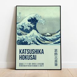 katsushika hokusai the great wave, exhibition poster, japanese poster, japanese art, wall art decor