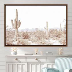 Framed Canvas Retro Vintage Desert Cactus Landscape Nature Wilderness Photography Framed Large Gallery Art, Abstract Art