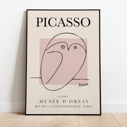 picasso - the owl, exhibition vintage line art poster, minimalist line drawing, ideal home decor or gift print